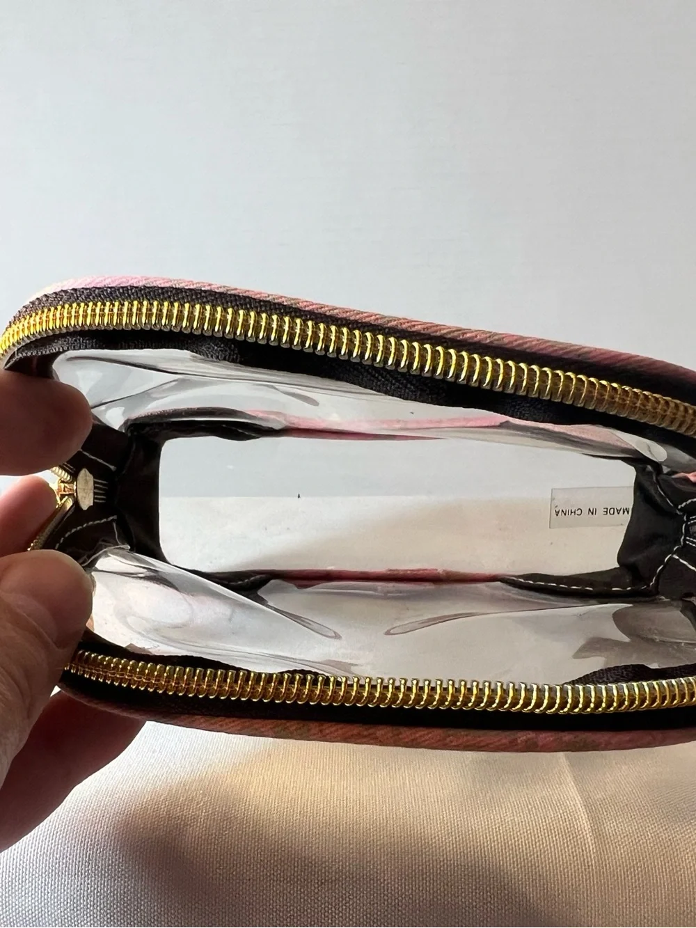 Victoria's Secret Clear Cosmetic Pouch with Pink Trim and Black Accents